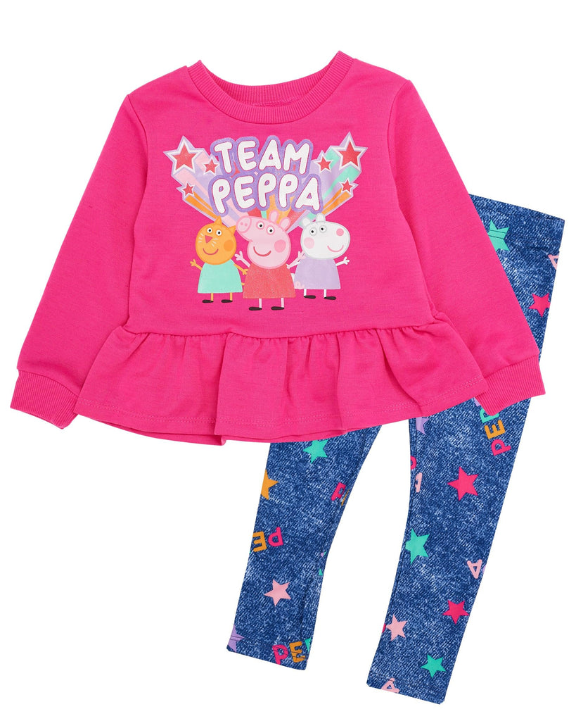 Peppa Pig Toddler Baby Girls Long Sleeve Shirt & Leggings Set (Pink/Navy, 4T)