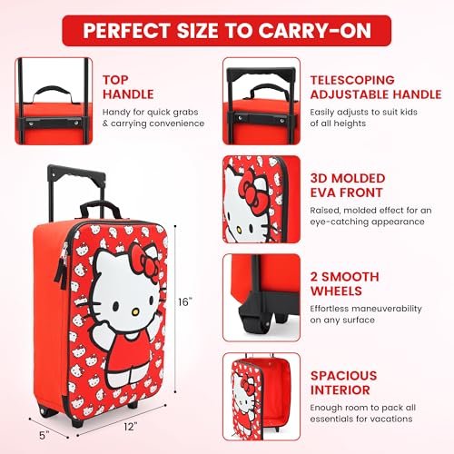 Fast Forward Hello Kitty 16" Soft Luggage - Cute & Durable Carry-On Suitcase for Travel 16X12X5