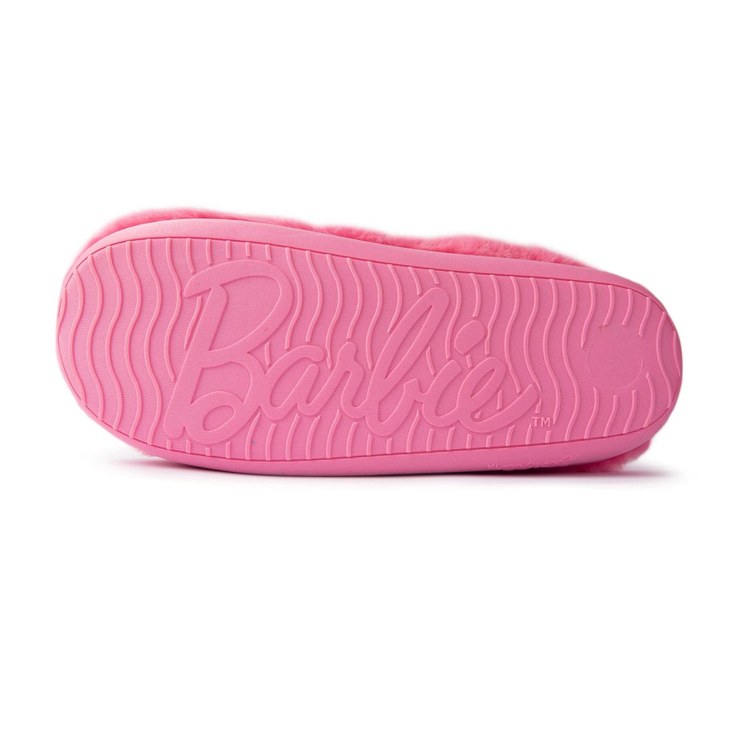 Handcraft Barbie Girls Faux Fur Clog Slippers with Pearl 'B' Logo, Pink, 7-8 Big Kid