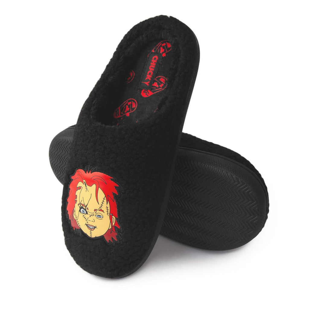 Handcraft Chucky Men's Boucle Clog Slippers with Chucky Face Applique, Black, Small