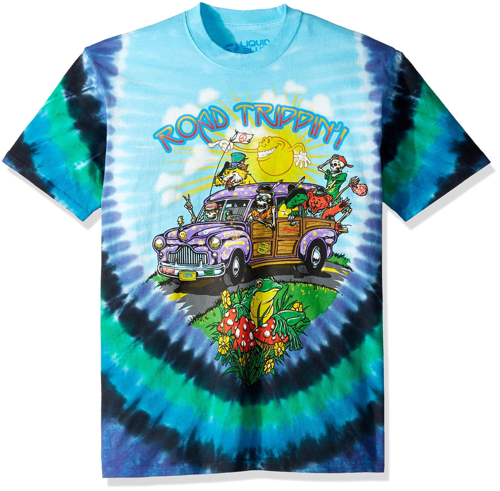 Liquid Blue unisex adult Road Trippin' Short Sleeve T-shirt T Shirt, Tie Dye, Medium US