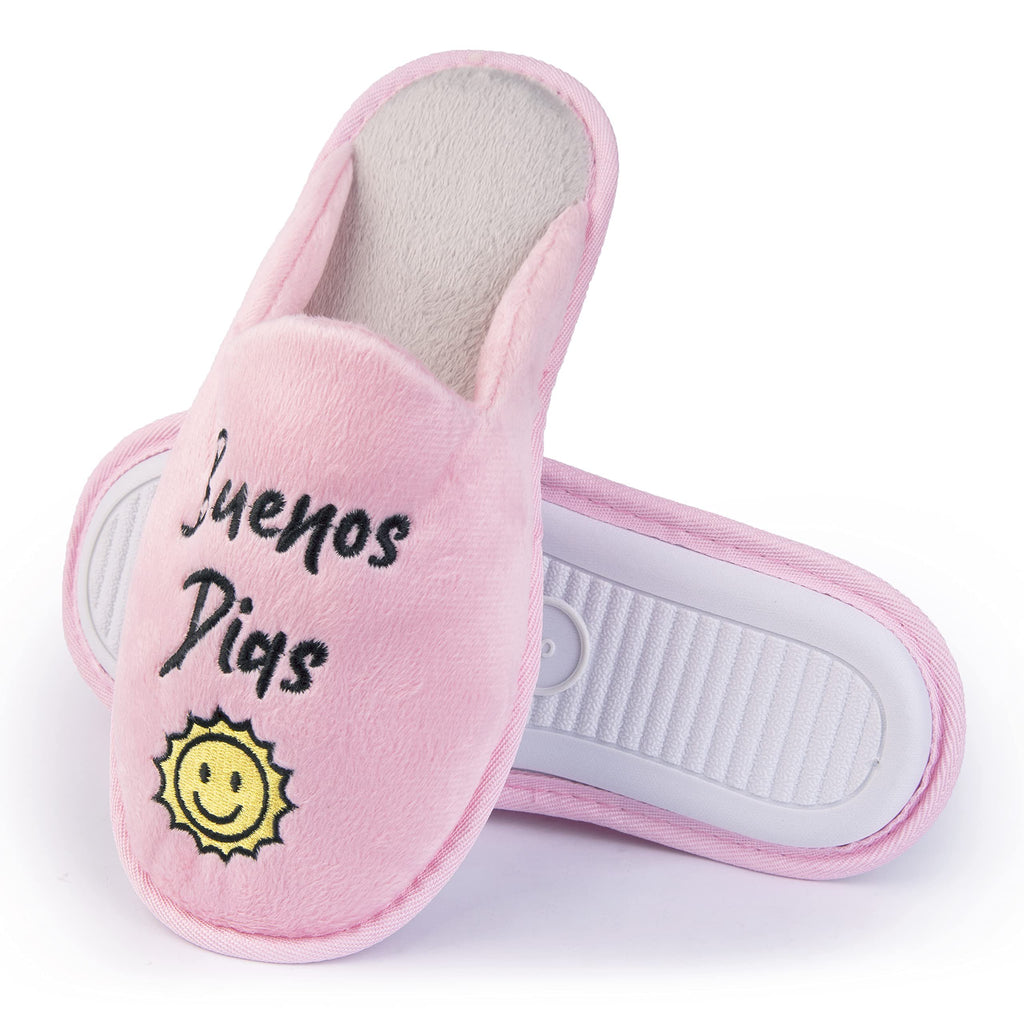 Handcraft Staycation NYC Ladies Funny Quote Scuff Slipper, Plush Non Slip House Slippers for Women, Comfy Soft Sole Bedroom Shoes