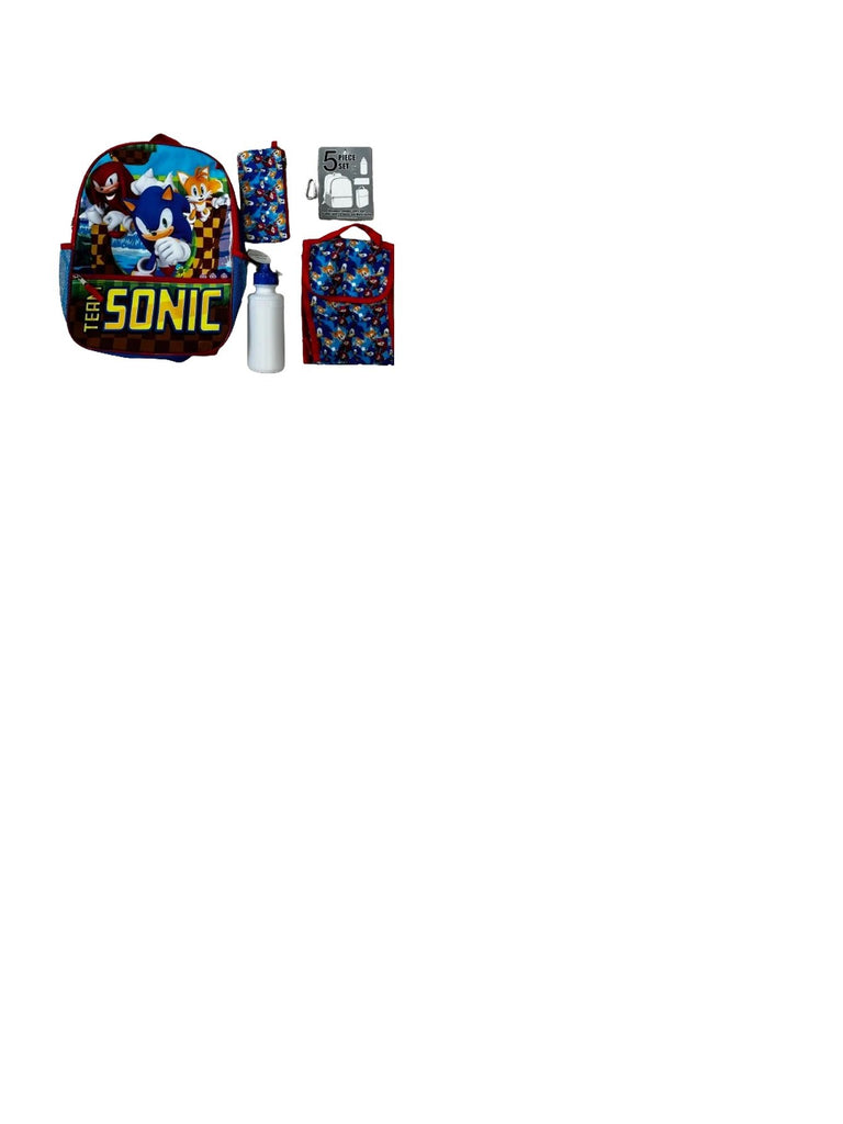 SONIC 5PC SET 16" BACKPACK, LUNCH,PENCILCASE,BOTTLE,CARABINER