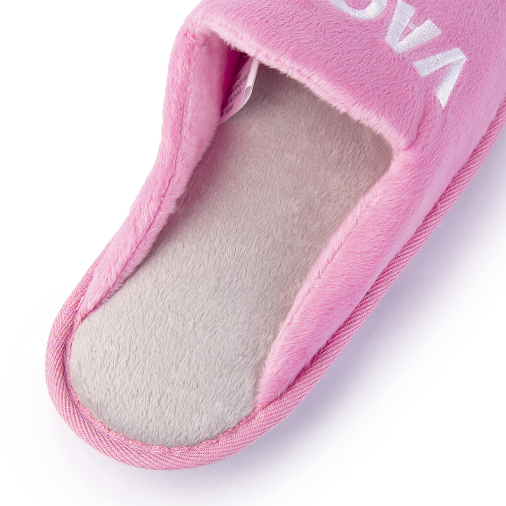 Handcraft Staycation NYC Ladies Funny Quote Scuff Slipper, Plush Non Slip House Slippers for Women, Comfy Soft Sole Bedroom Shoes