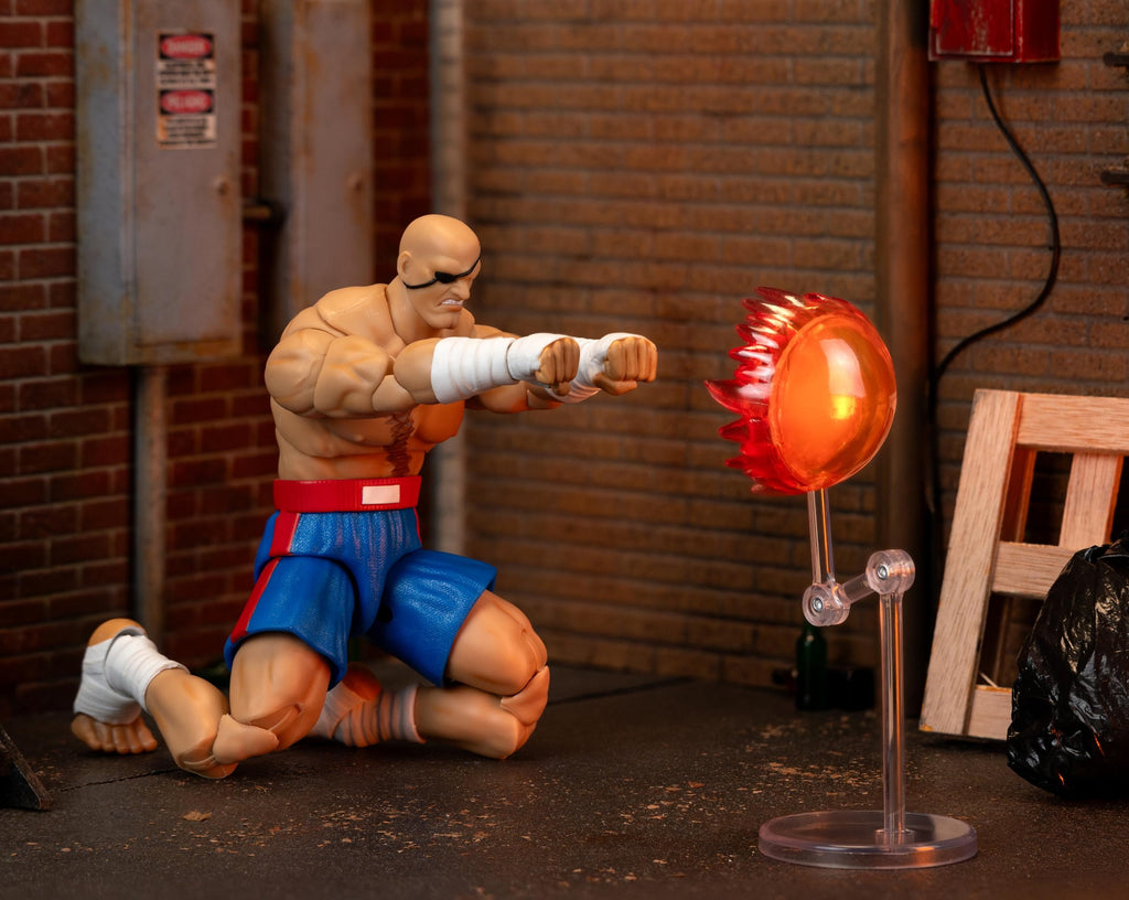 Jada Street Fighter II Sagat Deluxe 1:12 Scale Action Figure - Highly Articulated, Tiger Shot Accessory & Stand, 7.6" Tall