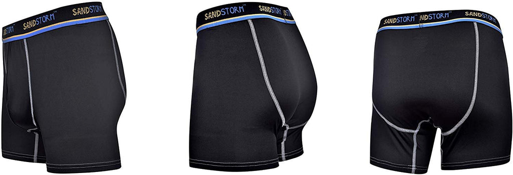 Black/Silver Heather/Polaris Sand Storm Mens Performance Boxer Briefs - 6-Pack No-Fly Tagless Breathable Underwear S-5XL Regular or Plus Size