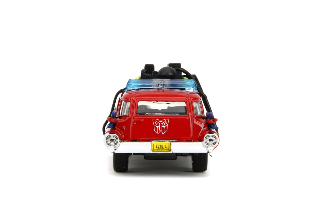 Jada Hollywood Rides Transformers x Ghostbusters Ecto-1 G1 Mashup - Die-cast Car with Opening Doors, 1:32 Scale, Ages 8+ (40th Anniversary Edition)