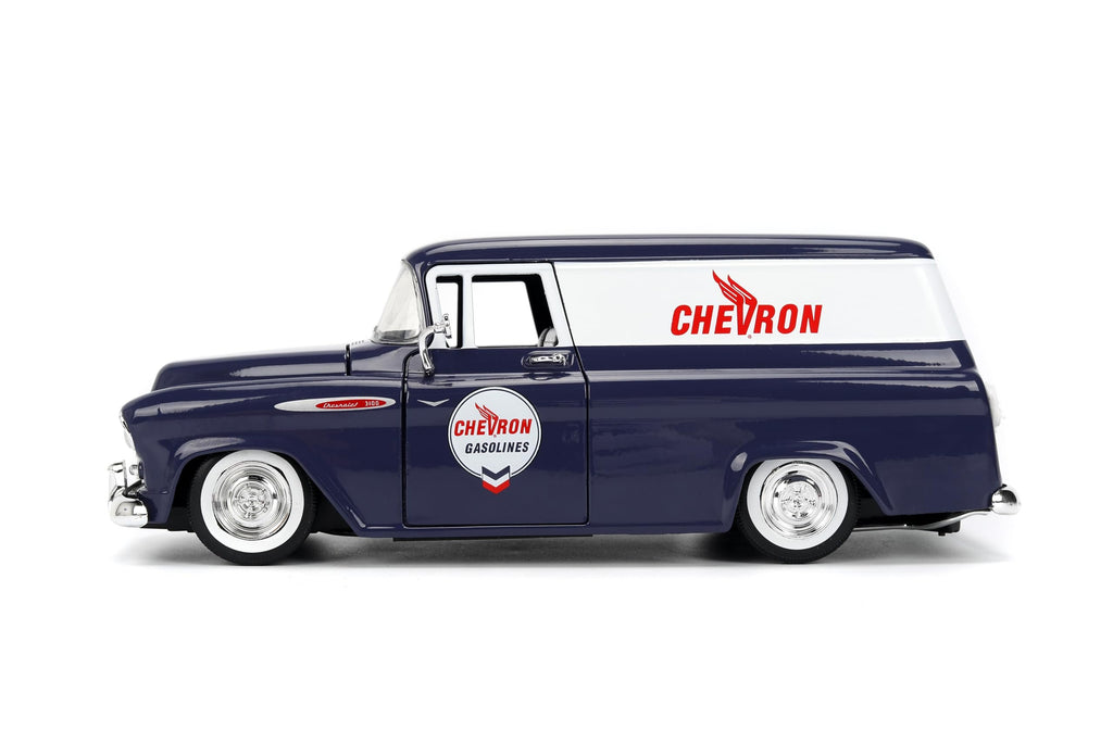 Jada Toys Just Trucks 1:24 1957 Chevy Suburban Chevron Die-cast Car & Gas Pump – Opening Doors, Hood, Trunk, Rubber Tires(Purple)