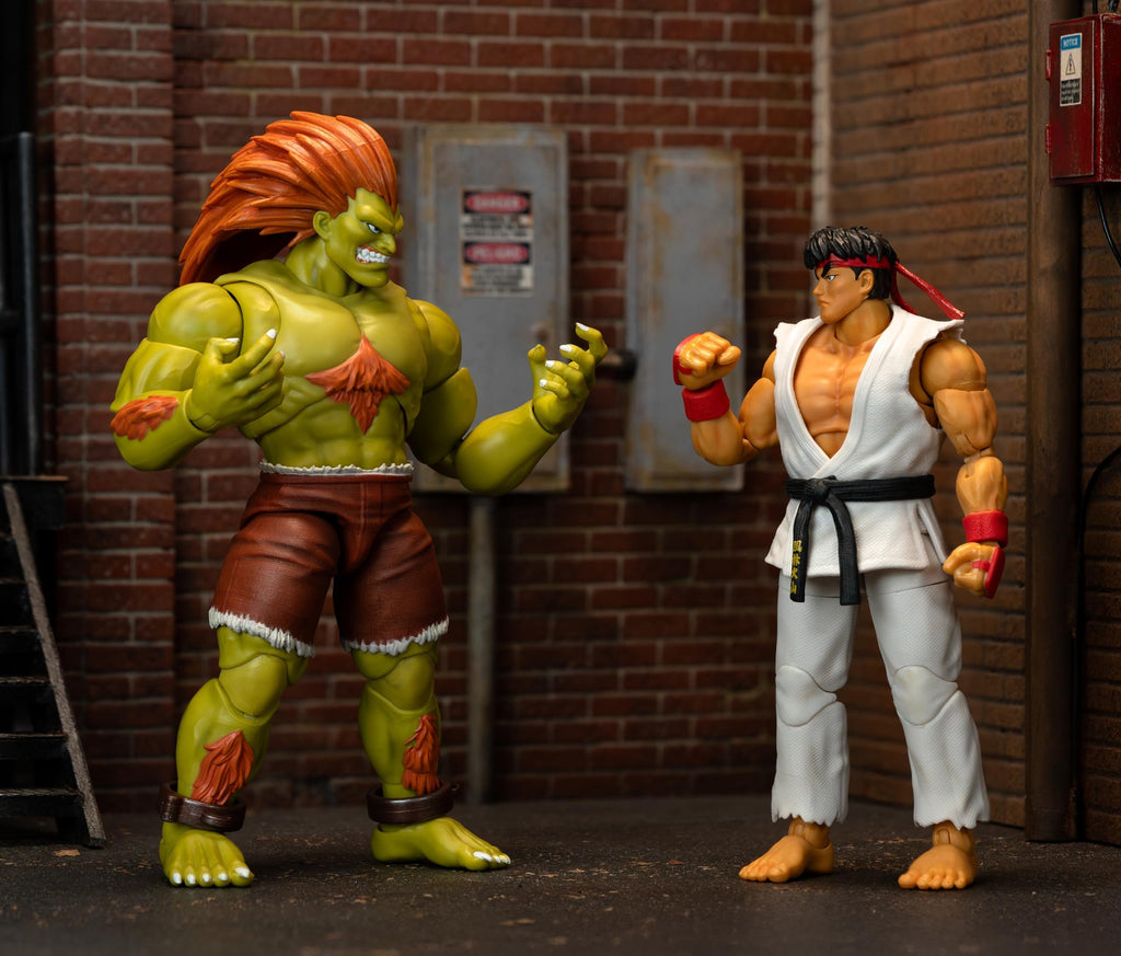 Jada Street Fighter II Blanka Deluxe Action Figure - 1:12 Scale, Highly Articulated, Interchangeable Hands & Head, Electric Thunder Accessory - 7" Tall, Video Game Collectible