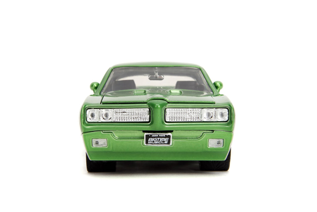 Jada Toys Bigtime Muscle 1:24 1969 Pontiac GTO Die-cast Car – Opening Doors, Hood, Trunk, Rubber Tires(Candy Silver/Green)