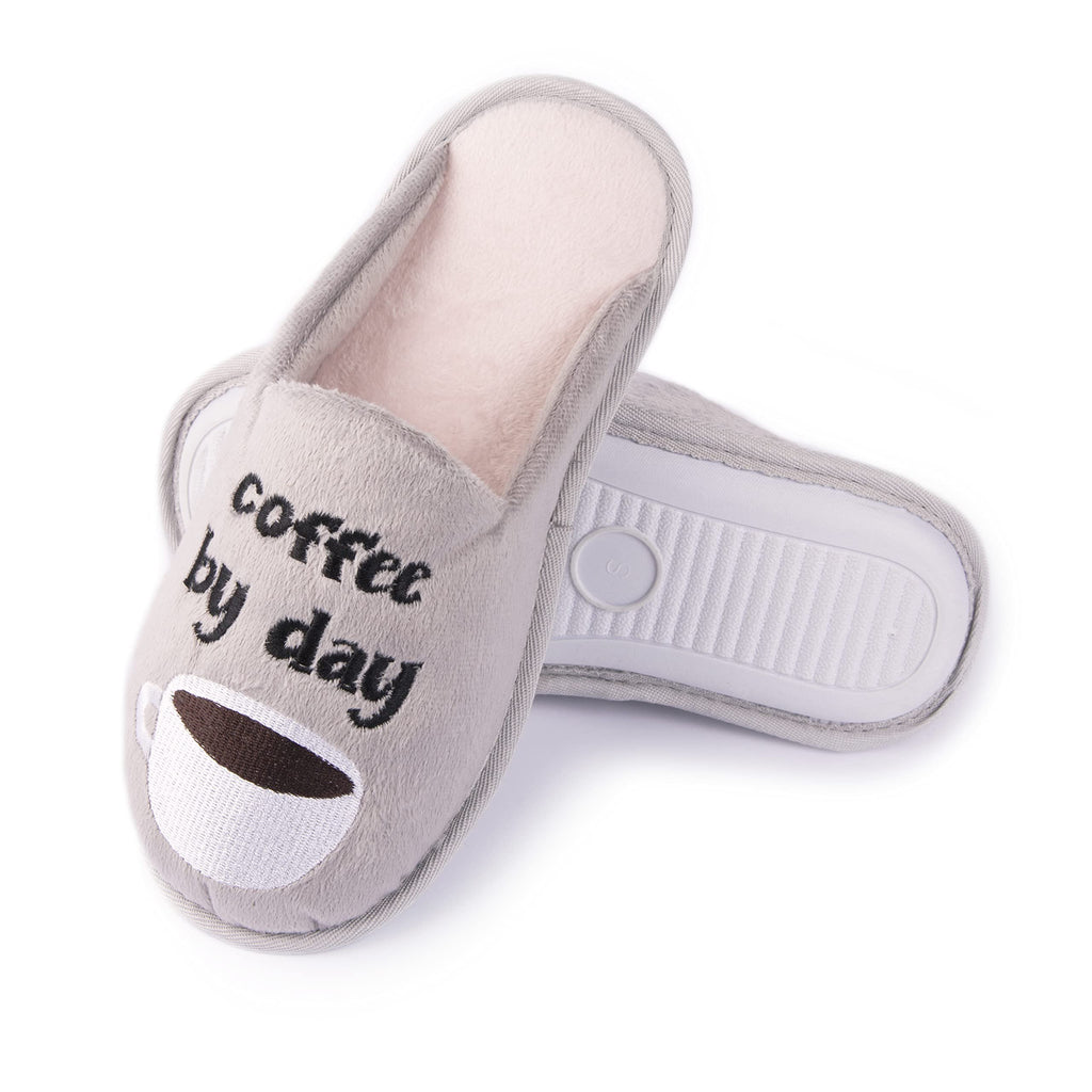 Handcraft Staycation NYC Ladies Funny Quote Scuff Slipper, Plush Non Slip House Slippers for Women, Comfy Soft Sole Bedroom Shoes