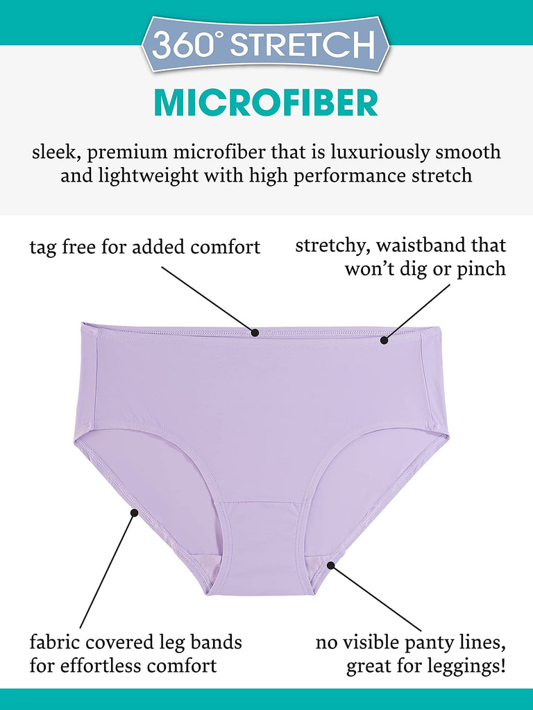 Fruit of the Loom Women's 360 Underwear, High Performance Stretch for Effortless Comfort, Available in Plus Size, Microfiber-Bikini-6 Pack-Colors May Vary, 7