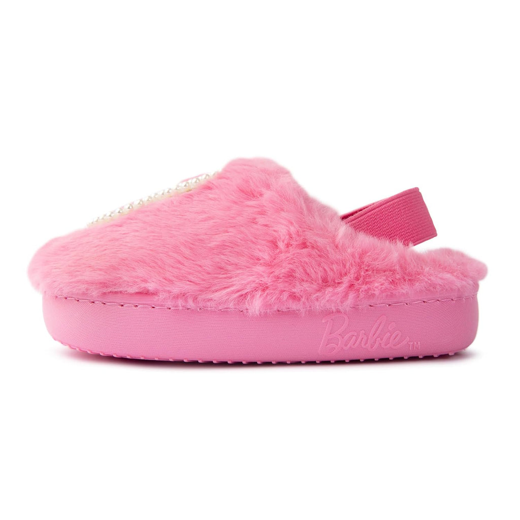 Handcraft Barbie Toddler Girls Faux Fur Clog Slippers with Pearl 'B' Logo, Pink, 9-10 Toddler