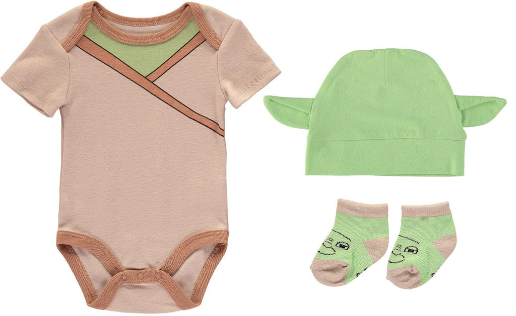 Star Wars Baby Boys Clothing 3-Piece Gift Set with Baby Bodysuit, Hat, and Socks – Star Wars Baby Clothes (Brown/Green, 3-6M)