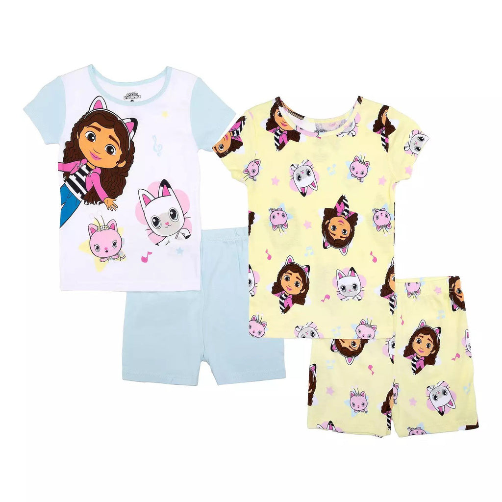 Gabby’s Dollhouse Girls’ 4-Piece Pajama Set – Musical Gabby Theme with Cats – 2 Tops & 2 Shorts – Sizes 4-8