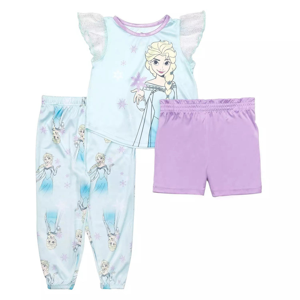 Disney Frozen Elsa Girls’ 3-Piece Pajama Set – Shirt, Pants & Shorts Sleepwear – Sizes 2T-4T