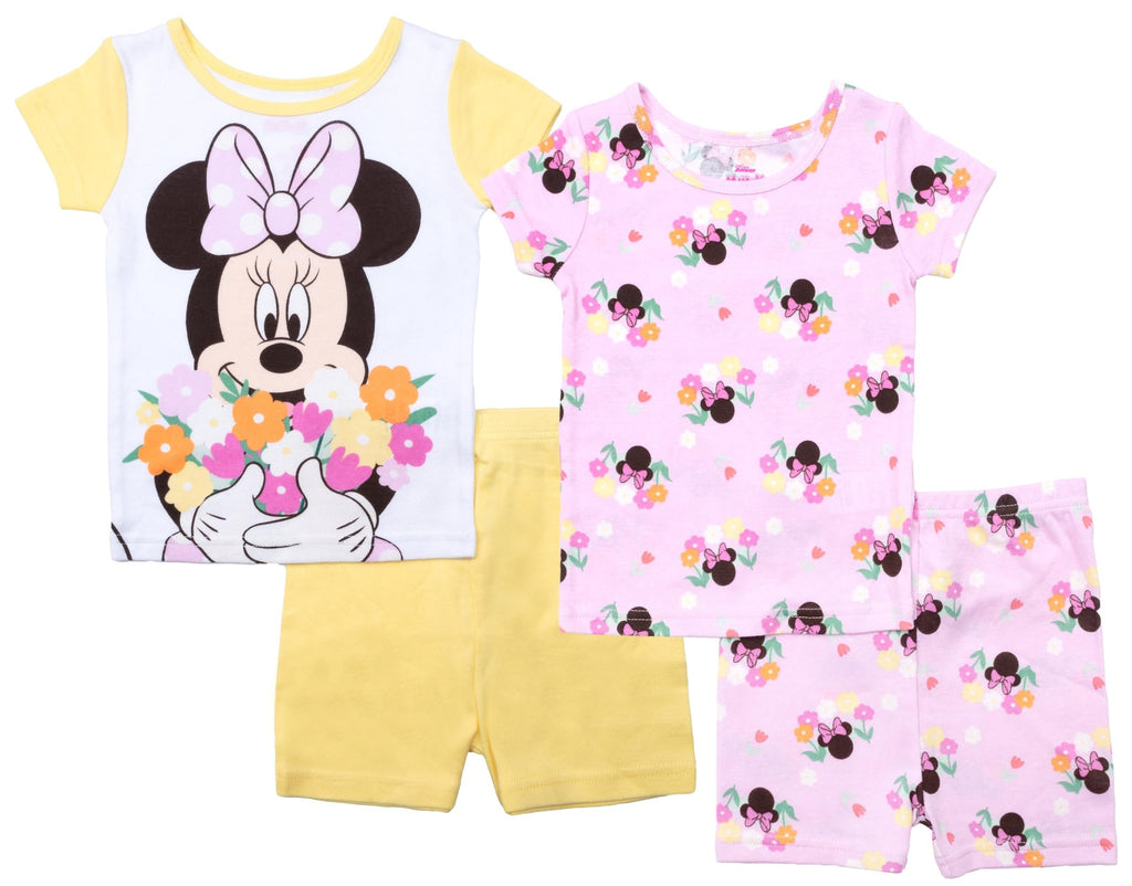 Disney Toddler/Little/Big Girls' Princess Pajama Set 4-Piece Cotton Sleepwear, Pink Princess, 3T