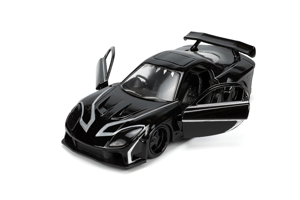 Marvel 1:32 Black Panther 1995 Mazda RX7 Widebody Die-Cast Car & 1.65” Black Panther Figure, Toys for Kids and Adults