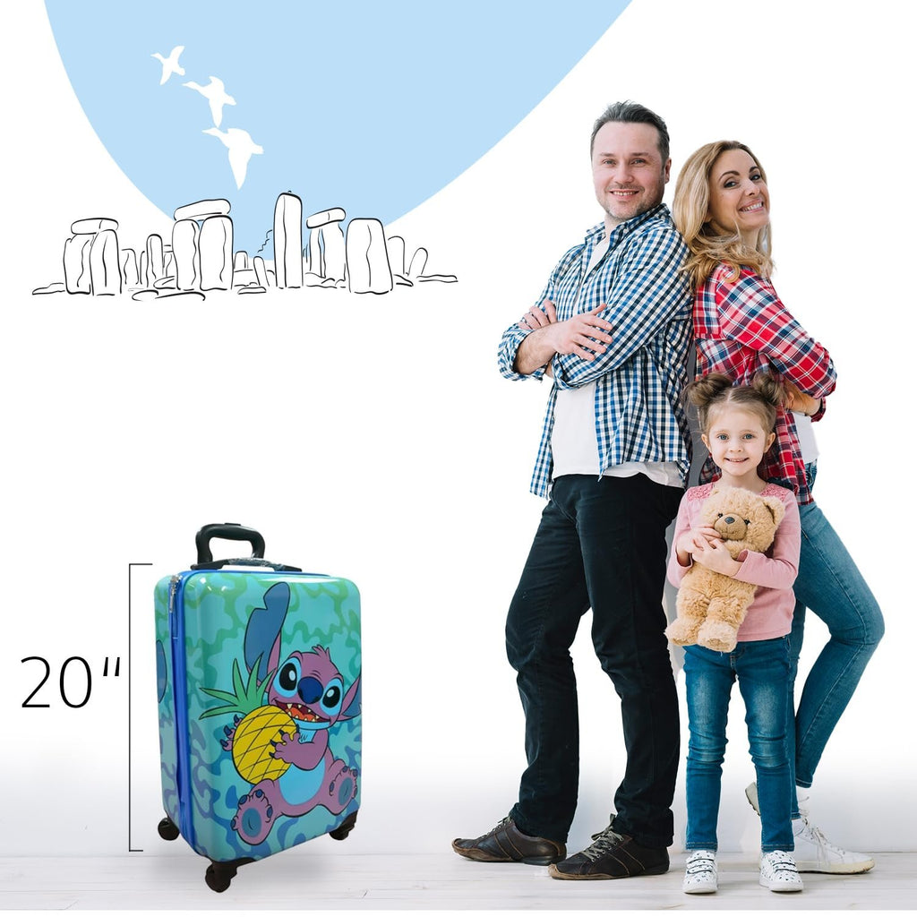 Fast Forward Lilo and Stitch Luggage, 20 Inches Hard-Sided Tween Spinner Suitcase for Toddlers, Kids Carry-On Travel Trolley, Kids Carry-On Luggage with Wheels