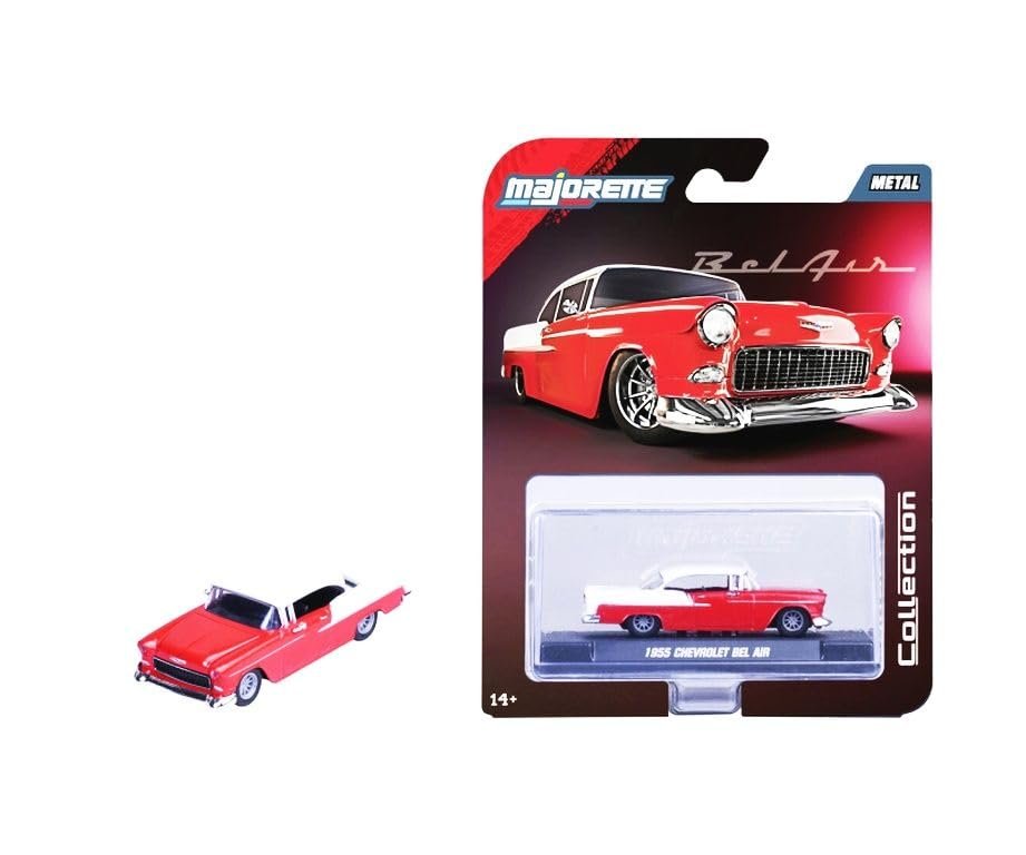 Jada Majorette Collection – 1955 Chevy Bel Air 1:64 Die-Cast Model Car with Rubber Tires & Display Case, for Collectors & Adults