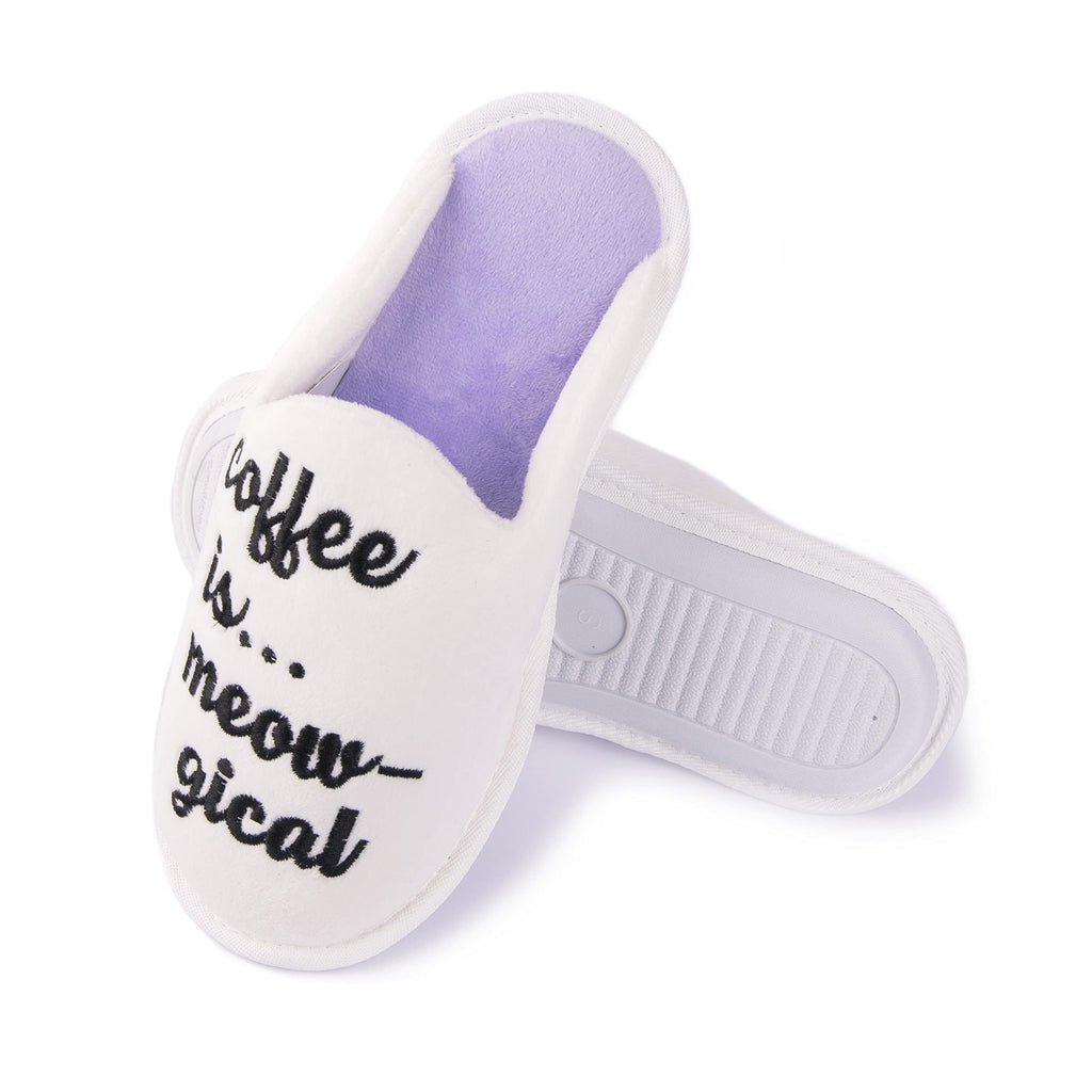 Handcraft Staycation NYC Ladies Funny Quote Scuff Slipper, Plush Non Slip House Slippers for Women, Comfy Soft Sole Bedroom Shoes
