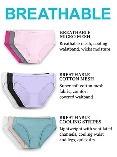 Fruit of the Loom Women's Underwear Breathable Panties (Regular & Plus Size), Hipster - Cotton Mesh - 8 Pack, 5