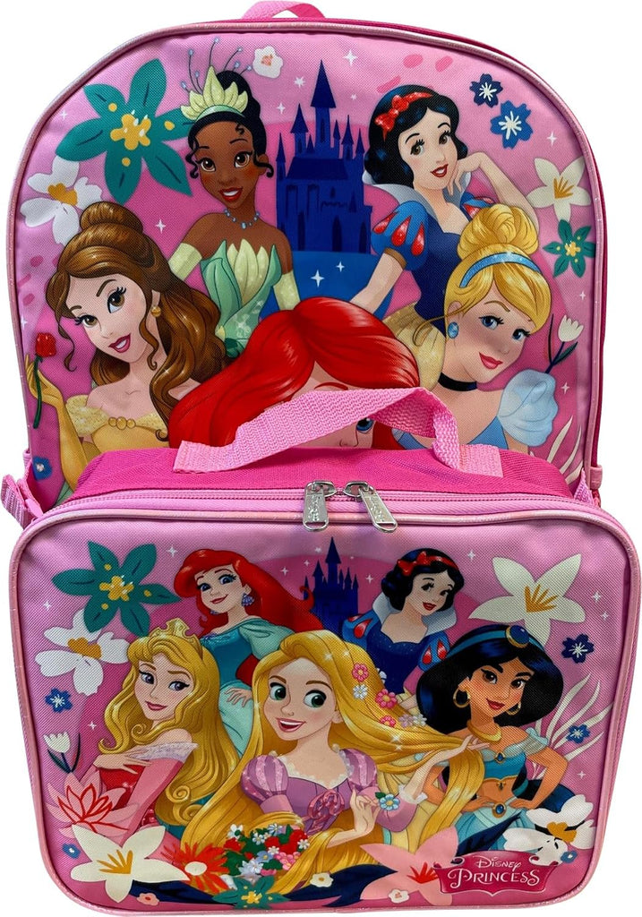 Kid's Licensed 16 Inch Backpack With Removable Lunch Box Set (Minnie Mouse Pink)