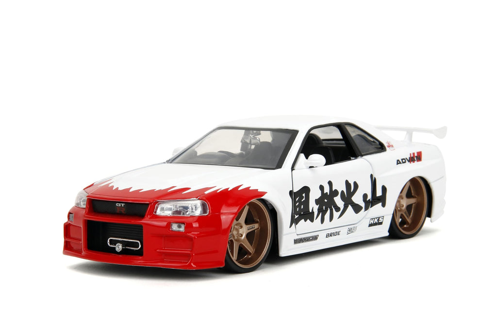 Jada Street Fighter 2002 Nissan Skyline GTR with Ryu Figure – 1:24 Scale Die-Cast, Opening Doors, Hood, Trunk, Rubber Tires – Collectible for Adults and Kids – Capcom Licensed