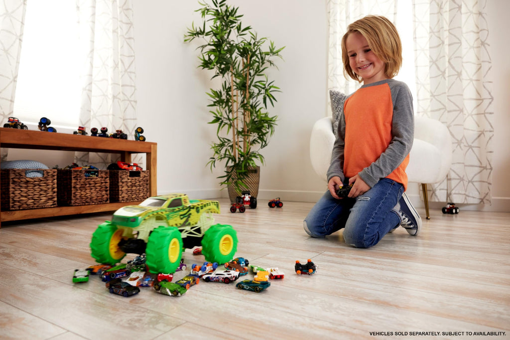 Hot Wheels Monster Trucks RC Toy, Remote-Control 1:15 Scale Gunkster, Glows in The Dark & has Terrain Action Tires with Off-Roading Capability