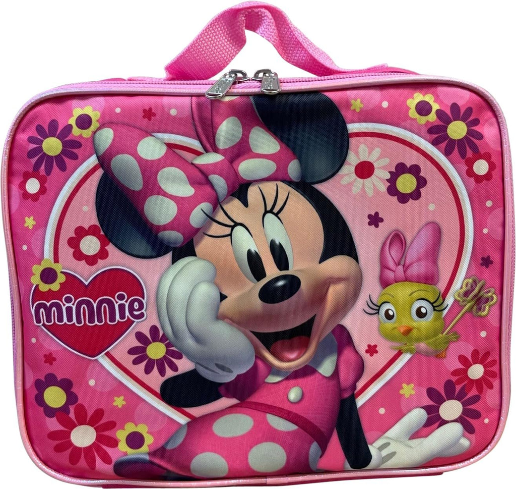 Kid's Licensed 16 Inch Backpack With Removable Lunch Box Set (Minnie Mouse Pink)
