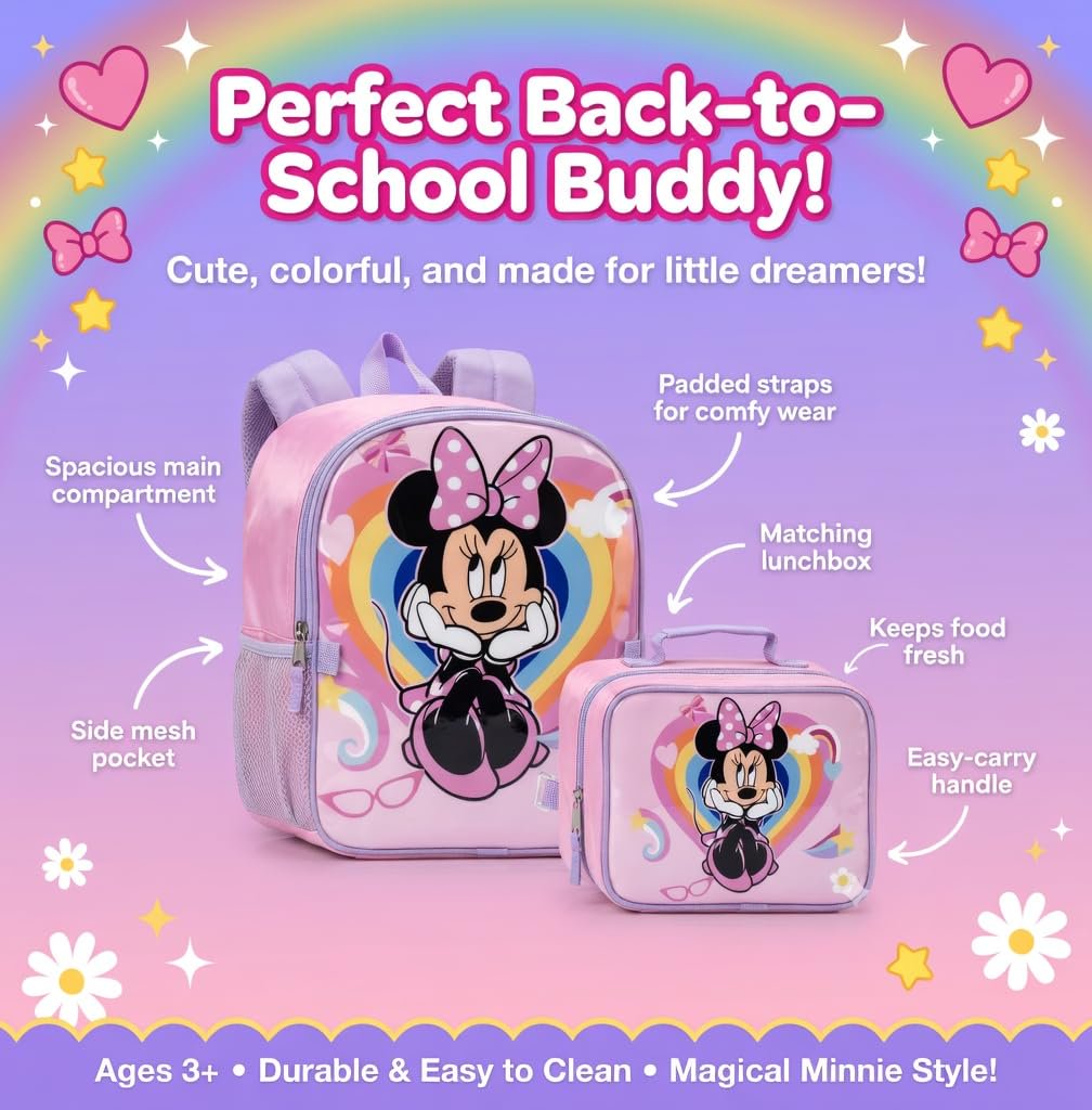 Fast Forward Minnie Mouse 16" Backpacks With Lunch Bag - Licensed Characters Kids Schoolbag