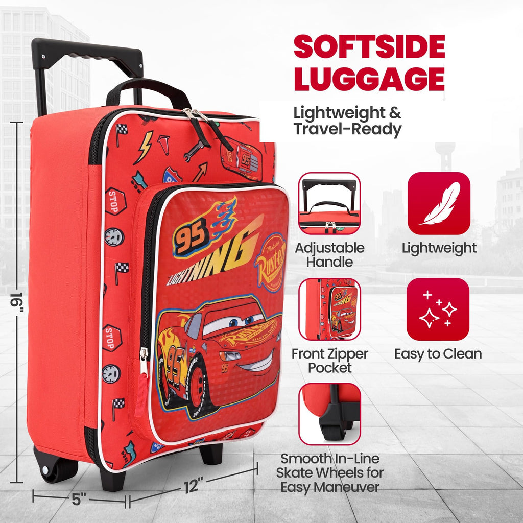 Fast Forward Cars Luggage 16" Soft Side Wheeled Pilot Case- Rolling Suitcase 16x12x5