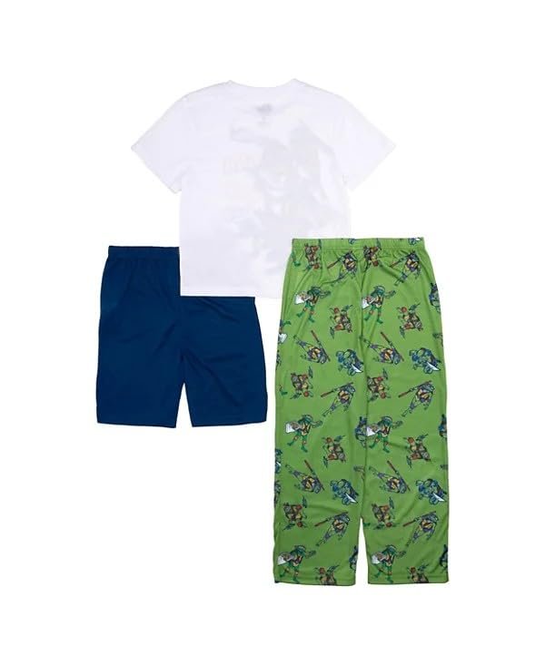 Centric Brands Teenage Mutant Ninja Turtles Boys' 3-Piece Pajama Set, Polyester, Short Sleeve Shirt, Shorts & Pants, Leo, Raph, Mikey, Donnie, Sizes 4-10
