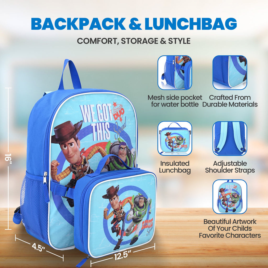 Toy Story Fast Forward 16" Backpacks With Lunch Bag - Licensed Characters Kids Schoolbag