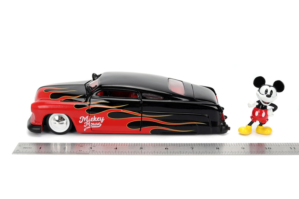 Jada Disney Vintage Mickey – 1951 Mercury – Hollywood Rides Die-Cast Car Toys – Flame Design –Mickey Figure – Collector's Edition – Age 8+ – Red/Black