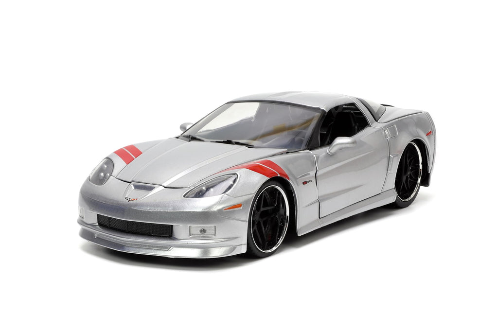 Jada Toys Bigtime Muscle 1:24 2006 Chevy Corvette Z06 Die-cast Car – Opening Doors, Hood, Trunk, Rubber Tires(Candy Silver)