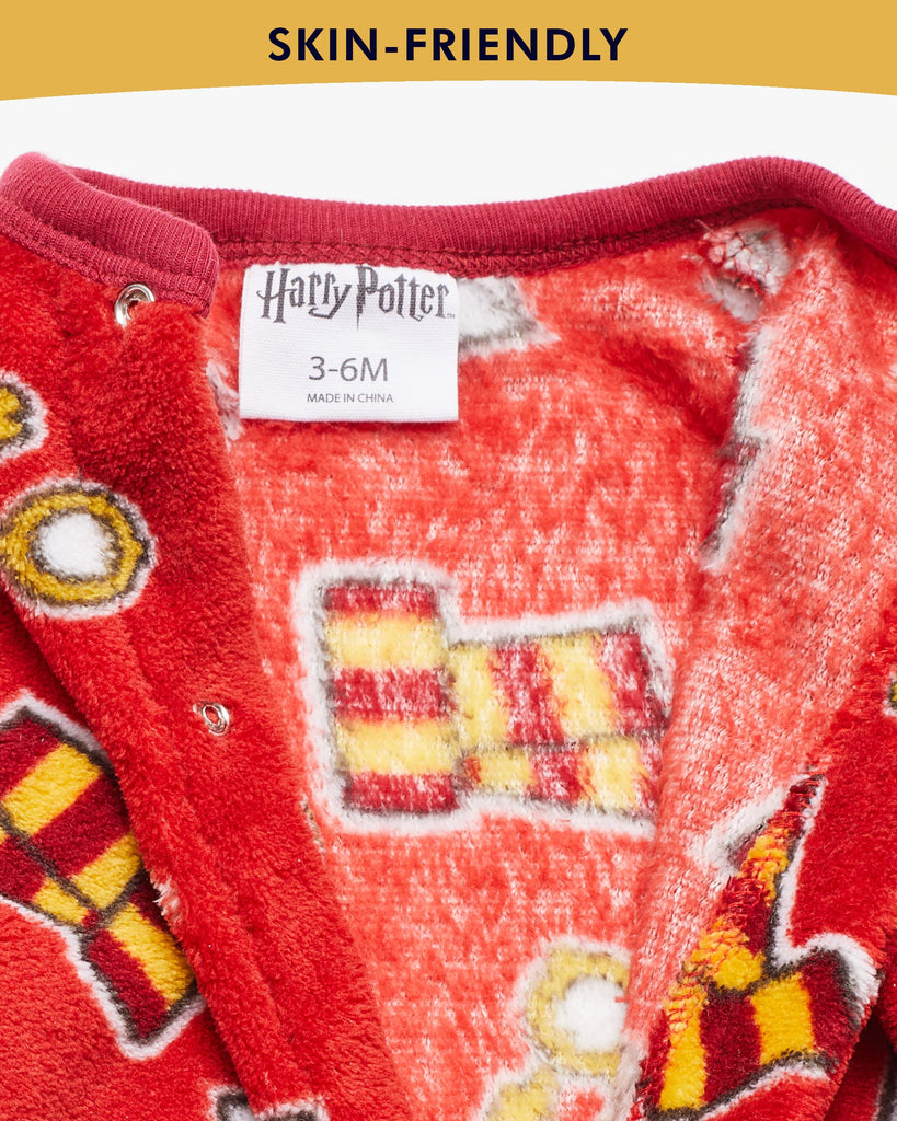 Harry Potter Baby Girls Long-Sleeve Plush Polar Fleece Bodysuit Pajamas - Baby Girl Clothes Prints (Red/White/Yellow, 0-3 Months)