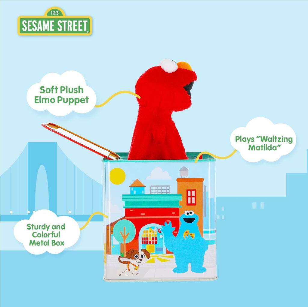 KIDS PREFERRED Sesame Street Elmo Jack in The Box Musical Toys for Babies and Toddlers, Play Waltzing Matilda Elmo Springs Out from a Colorful Box