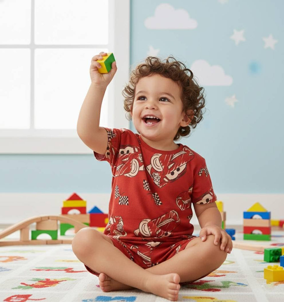 Disney Cars Boys 2-Piece Short Set – Lightning McQueen T-Shirt & Matching Shorts Summer Outfit
