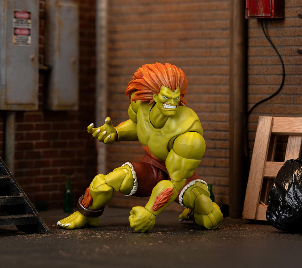 Jada Street Fighter II Blanka Deluxe Action Figure - 1:12 Scale, Highly Articulated, Interchangeable Hands & Head, Electric Thunder Accessory - 7" Tall, Video Game Collectible