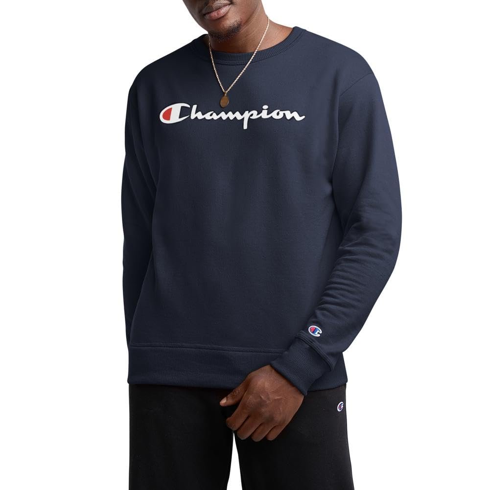 Champion Crewneck, Powerblend Fleece, Hoodie Sweatshirt for Men, Logo (Reg Tall), Oxford Gray Script, 3X-Large Big