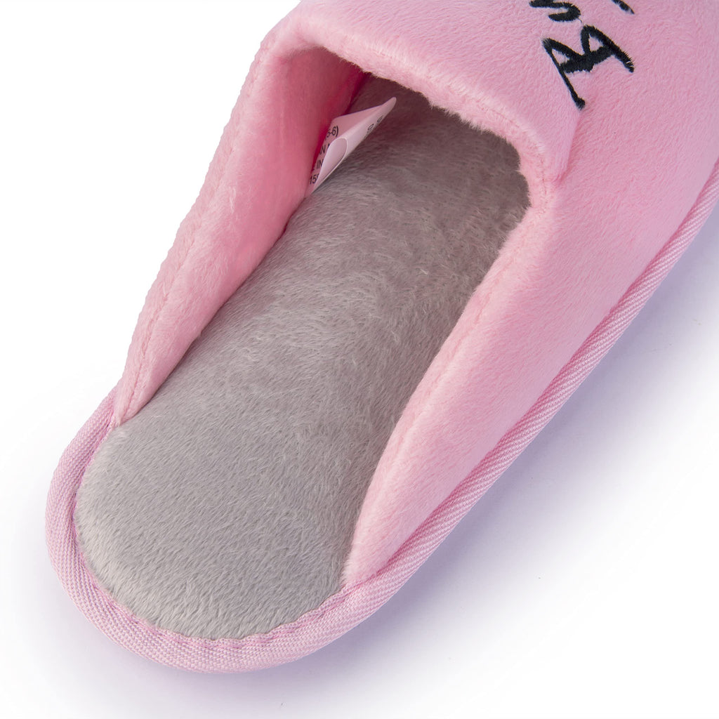 Handcraft Staycation NYC Ladies Funny Quote Scuff Slipper, Plush Non Slip House Slippers for Women, Comfy Soft Sole Bedroom Shoes