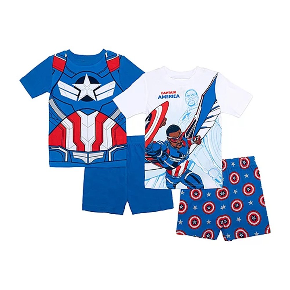 Centric Brands Marvel Captain America Boys' 4-Piece Pajama Set, 100% Cotton, Avengers Sleepwear, Sizes 4-10