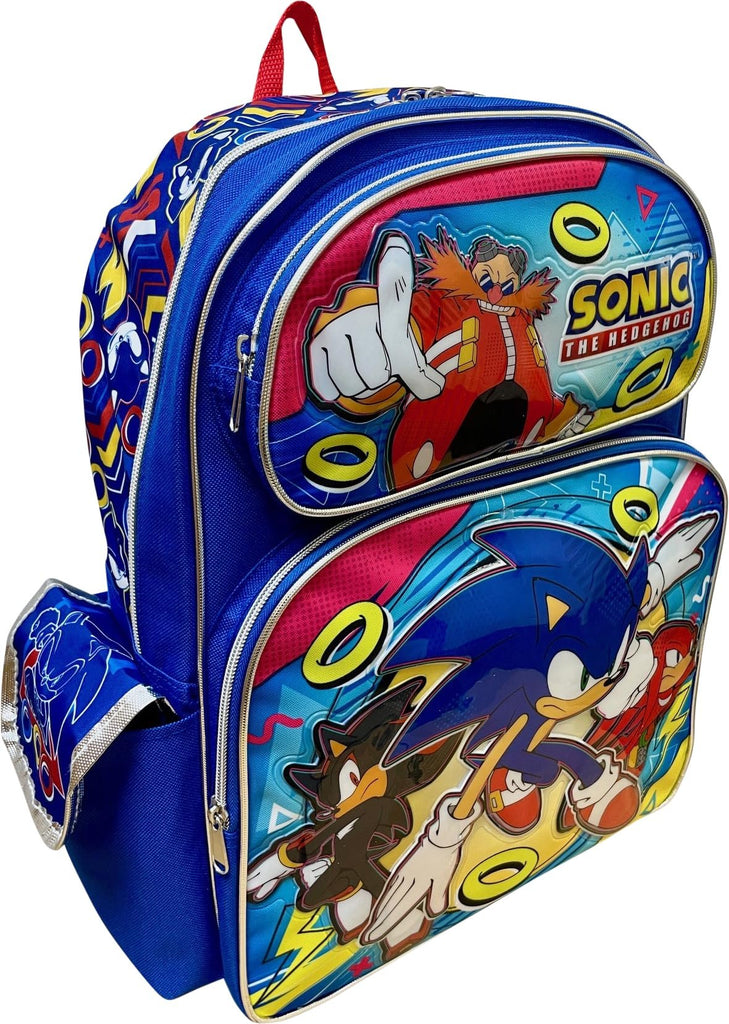 Ruz Sonic The Hedgehog Kid’s Licensed 16” Large School Backpacks with Multiple Pockets
