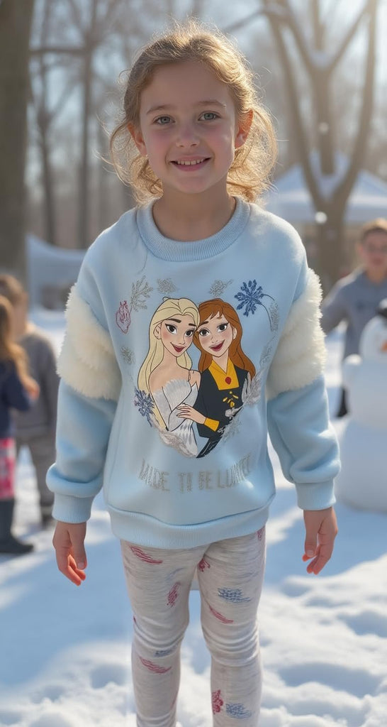 Disney Frozen Girls Sweatshirt Fleece Fur and Legging Pants Set for Toddlers and Little Kids Elsa Anna Princess