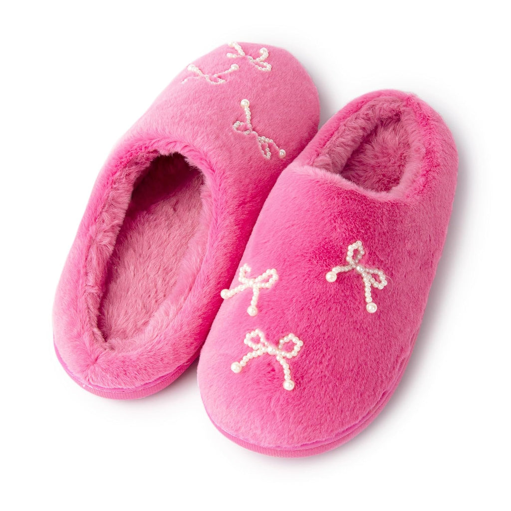 Handcraft Luna Mellow Girls Plush Clog Slippers with Pearl Bows, Pink, 5-6 Big Kid
