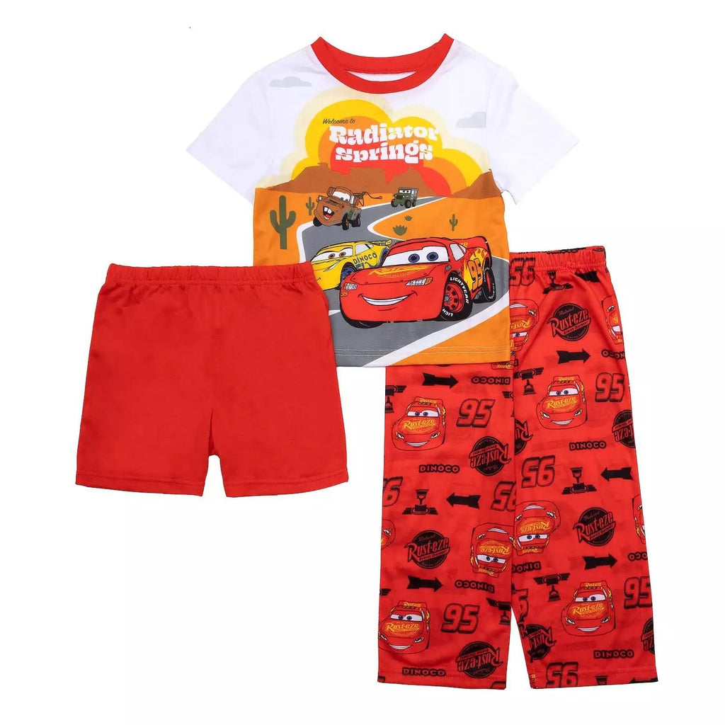 Centric Brands Disney Cars Boys' 3-Piece Pajama Set, Short Sleeve Shirt, Shorts & Pants, Lightning McQueen, Sizes 4-10
