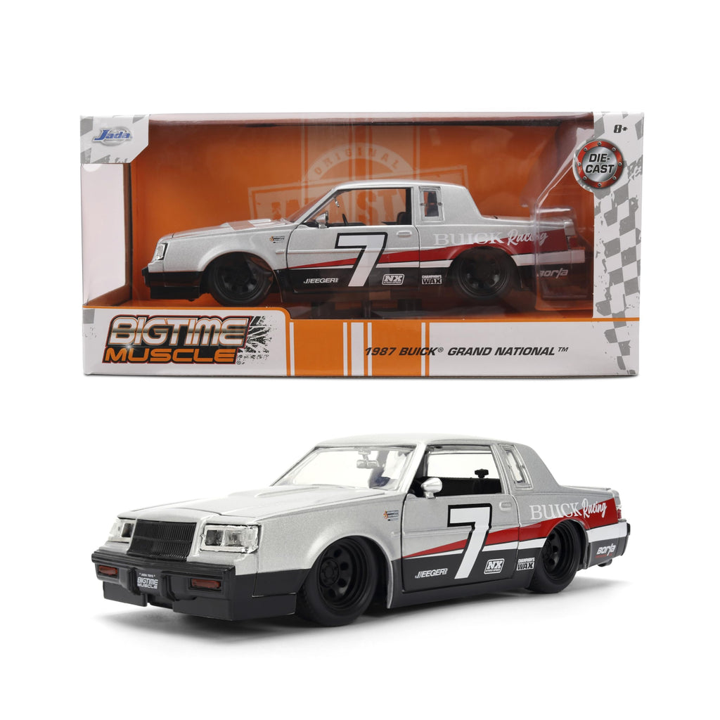 Jada Toys Bigtime Muscle 1:24 1987 Buick Grand National Die-cast Car – Opening Doors, Hood, Trunk, Rubber Tires(Silver/Black)