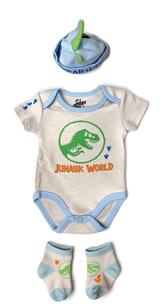 Jurassic World Welcome to the Universe Baby Baby Boys Clothes 3-Piece Set with Bodysuit, Socks, and Hat (3-6M)