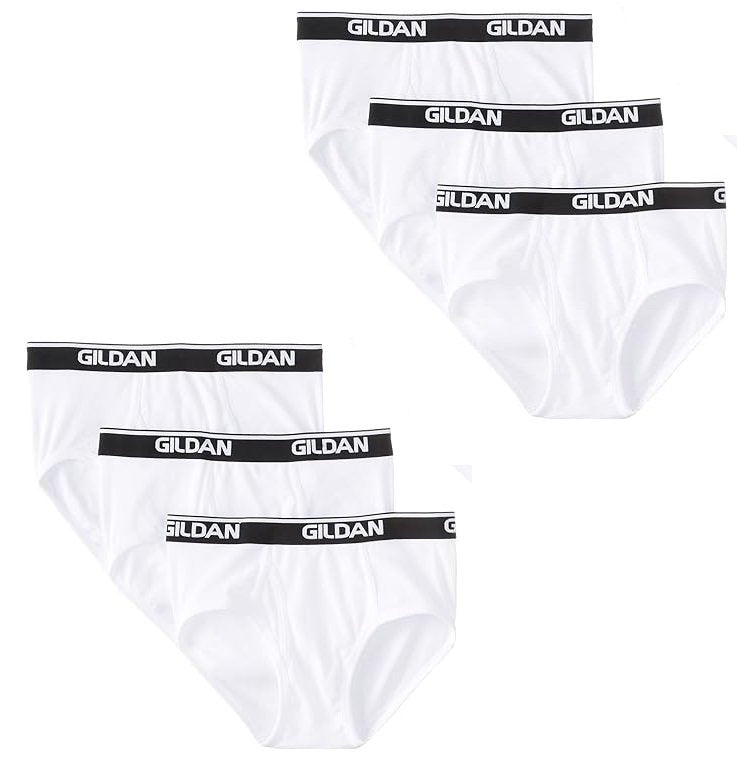 Gildan Men's 6pk White Briefs Premium Cotton Comfort With Plush Waistband